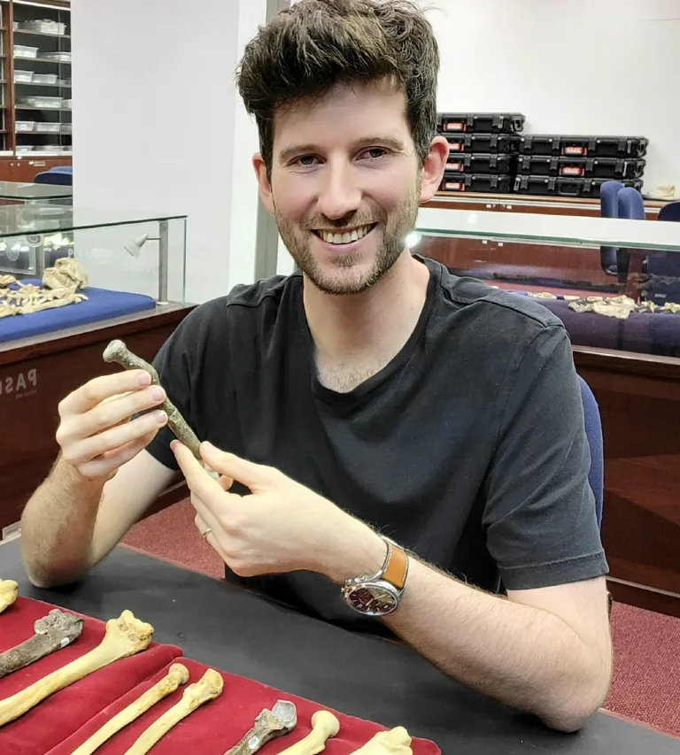 J. Saers in the fossil hominin vault in Johannesburg